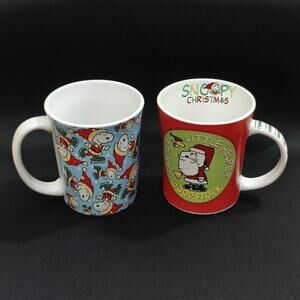 Peanuts Snoopy Ice Skating Holiday Santas Little Helper Woodstock Mugs Lot of 2